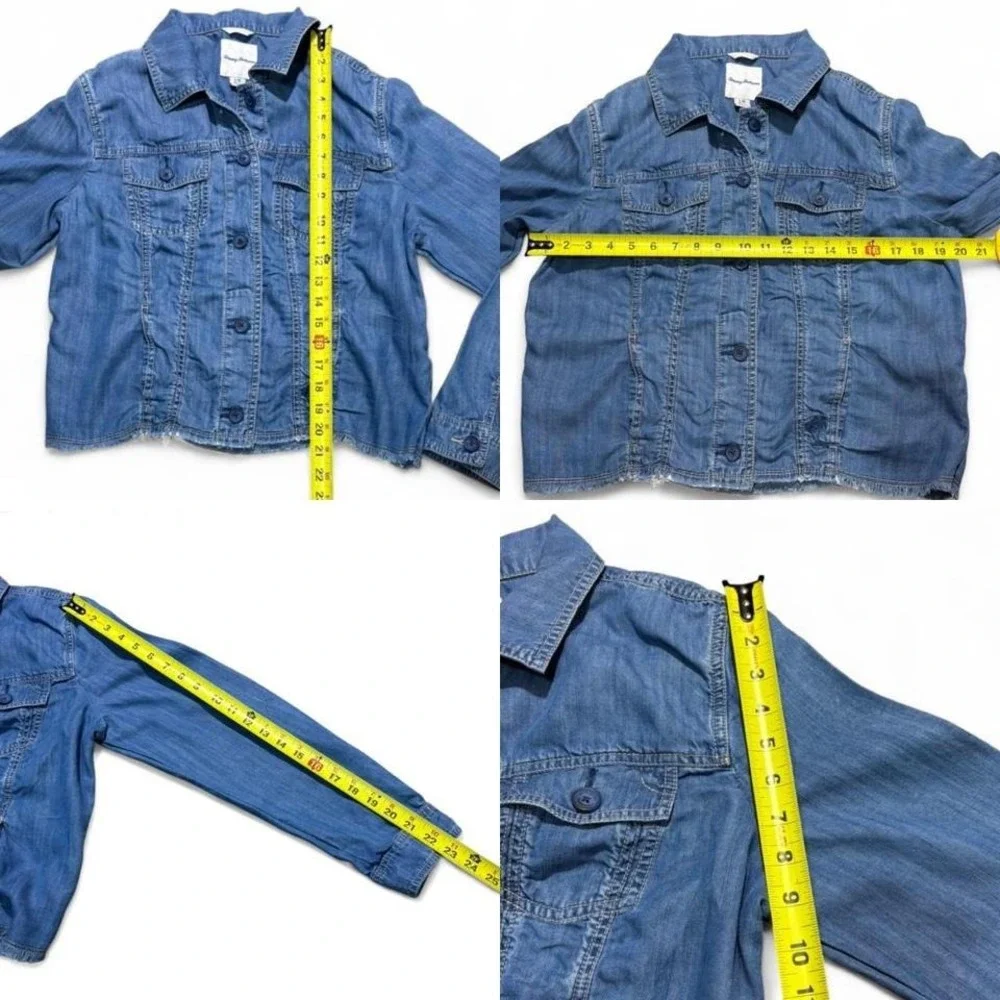 Tommy Bahama Chambray O'lei Cropped Frayed Hem Denim Jacket with side pockets - Picture 7 of 8